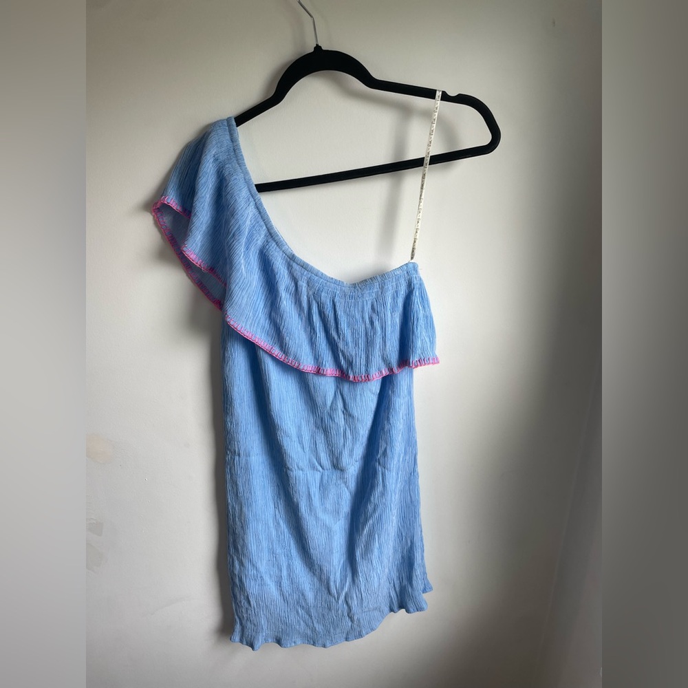 Lilly Pulitzer Emmeline One Shoulder Dress in Lapis Blue Summer Seersucker Small - Picture 6 of 6